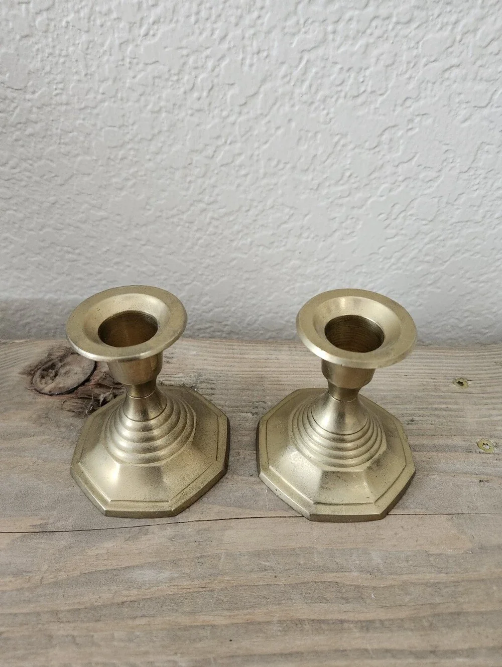 Vintage Set of 2 Octagon Base Brass Candleholders Made in India